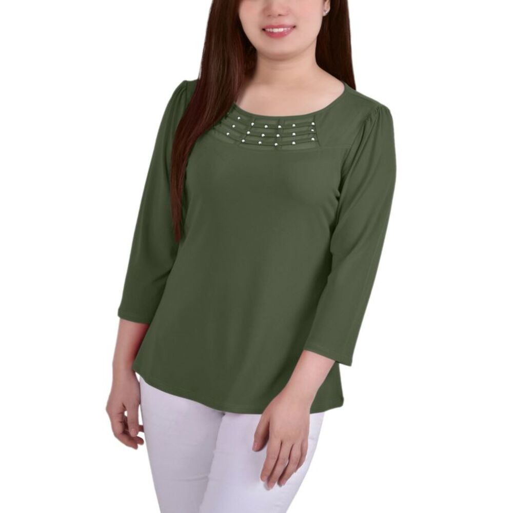 NY Collection Petite 3/4 Sleeve Crepe Knit Top